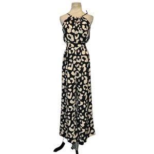 SHEIN Frenchy Black Cream Printed High Waist Wide Leg Jumpsuit size 2